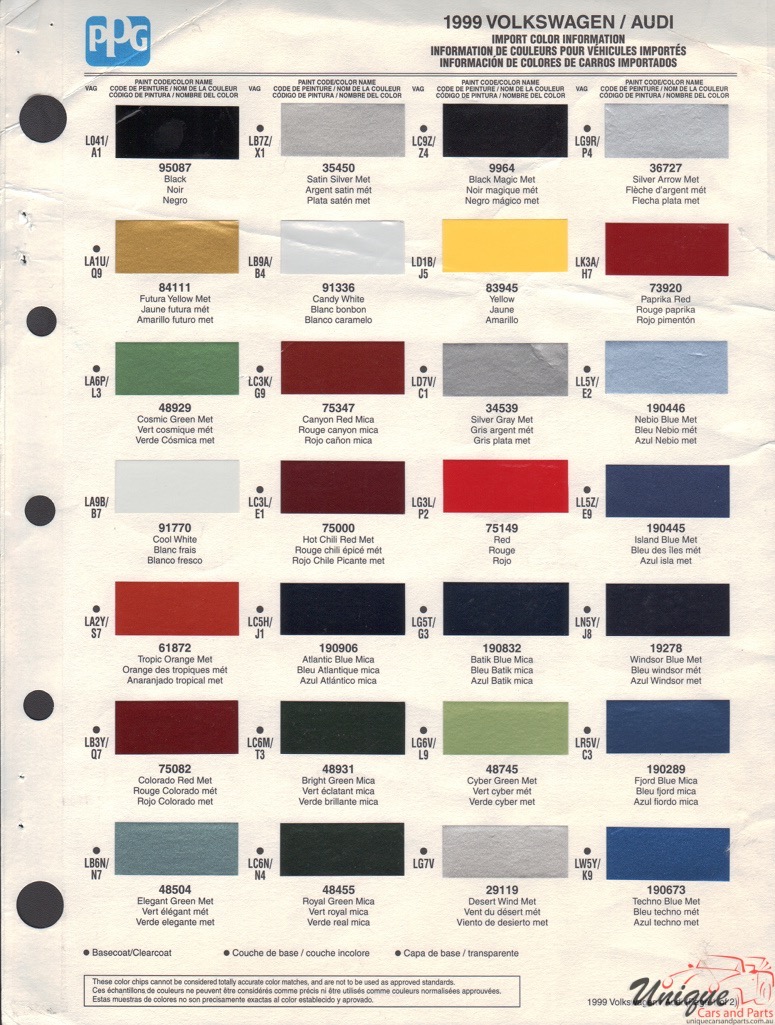 1999 Volkswagen Paint Charts PPG 1